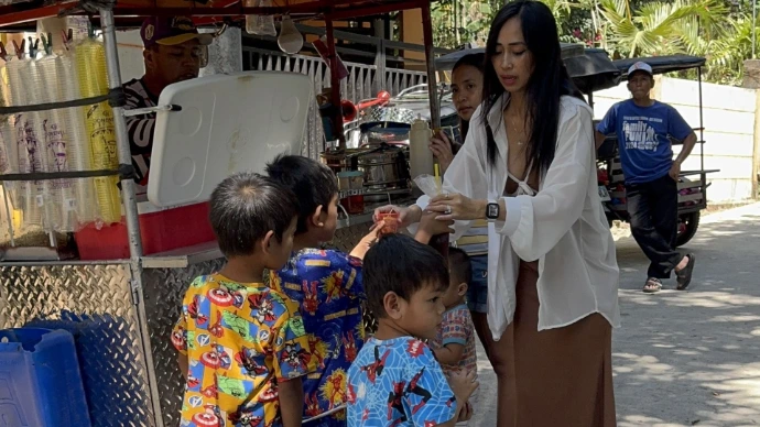 Children lining up for free meals